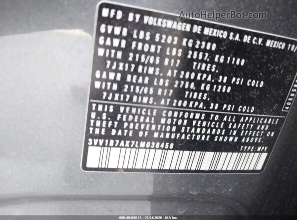 3VV1B7AX7LM038458 2020 VOLKSWAGEN TIGUAN Gray Vista del compartimento del motor