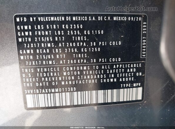 3VV1B7AX9MM011389 2021 VOLKSWAGEN TIGUAN Gray Widok komory silnika