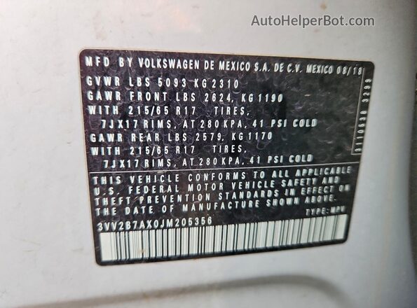 3VV2B7AX0JM205356 2018 VOLKSWAGEN TIGUAN Silver 