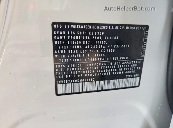 3VV2B7AX0KM081462 2019 VOLKSWAGEN TIGUAN White Vista del compartimento del motor