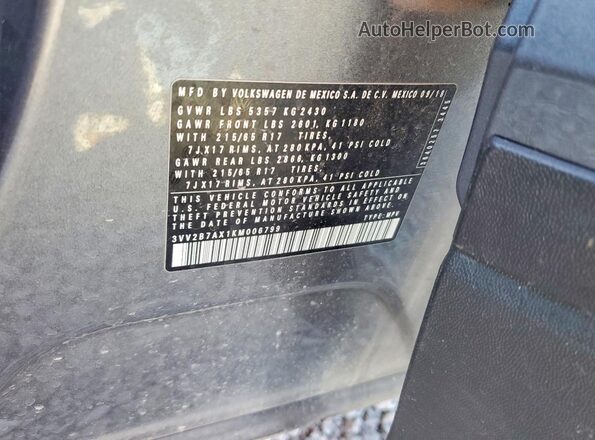 3VV2B7AX1KM006799 2019 VOLKSWAGEN TIGUAN Gray Vista de la etiqueta del VIN