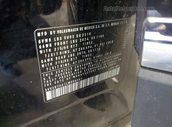 3VV2B7AX1LM068401 2020 VOLKSWAGEN TIGUAN Black 