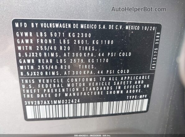 3VV2B7AX1MM022424 2021 VOLKSWAGEN TIGUAN Silver Widok komory silnika