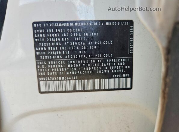 3VV2B7AX1MM064141 2021 VOLKSWAGEN TIGUAN White 