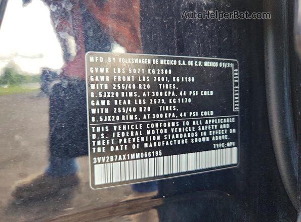 3VV2B7AX1MM066195 2021 VOLKSWAGEN TIGUAN Black 