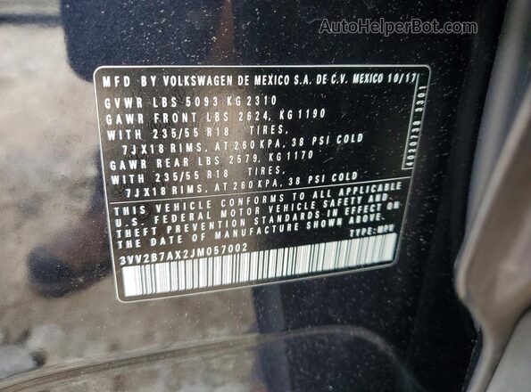 3VV2B7AX2JM057002 2018 VOLKSWAGEN TIGUAN Черный 