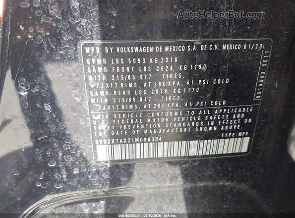 3VV2B7AX2LM096384 2020 VOLKSWAGEN TIGUAN Black Vista del compartimento del motor