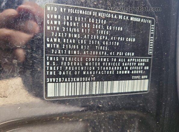 3VV2B7AX3KM098417 2019 VOLKSWAGEN TIGUAN Black Вид підкапотного простору
