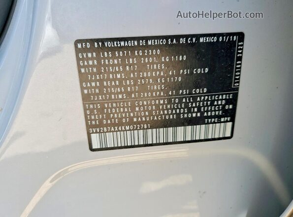 3VV2B7AX4KM072781 2019 VOLKSWAGEN TIGUAN Silver Вид підкапотного простору