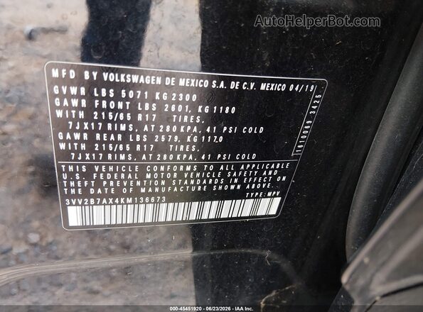 3VV2B7AX4KM136673 2019 VOLKSWAGEN TIGUAN Black Engine compartment view