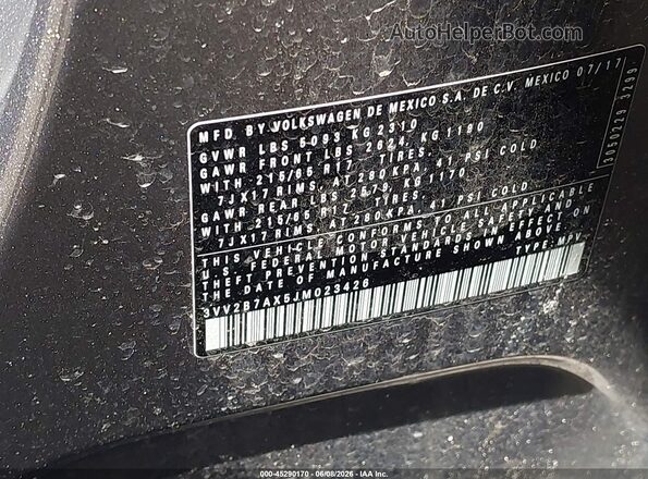 3VV2B7AX5JM023426 2018 VOLKSWAGEN TIGUAN Серый 