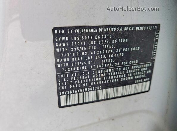 3VV2B7AX5JM069760 2018 VOLKSWAGEN TIGUAN Silver Vista de la etiqueta del VIN