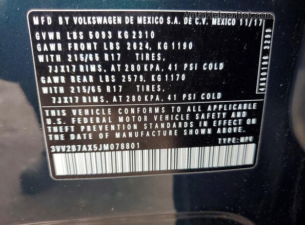 3VV2B7AX5JM078801 2018 VOLKSWAGEN TIGUAN Green VIN sticker view