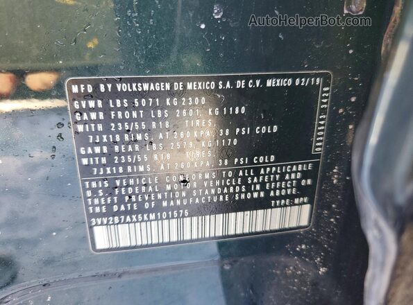 3VV2B7AX5KM101575 2019 VOLKSWAGEN TIGUAN Green 