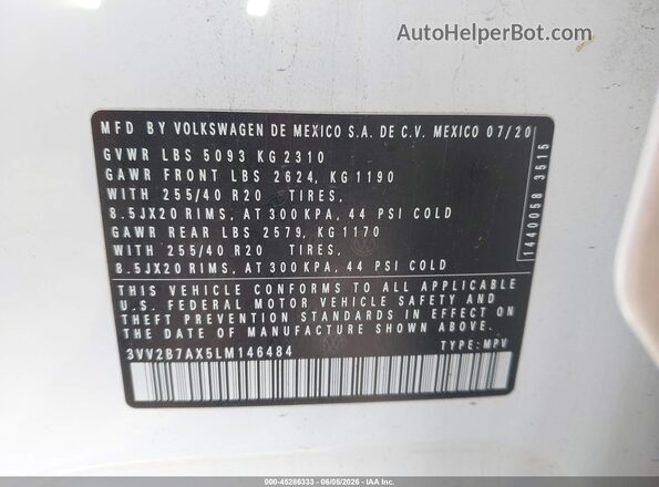 3VV2B7AX5LM146484 2020 VOLKSWAGEN TIGUAN White Вид підкапотного простору