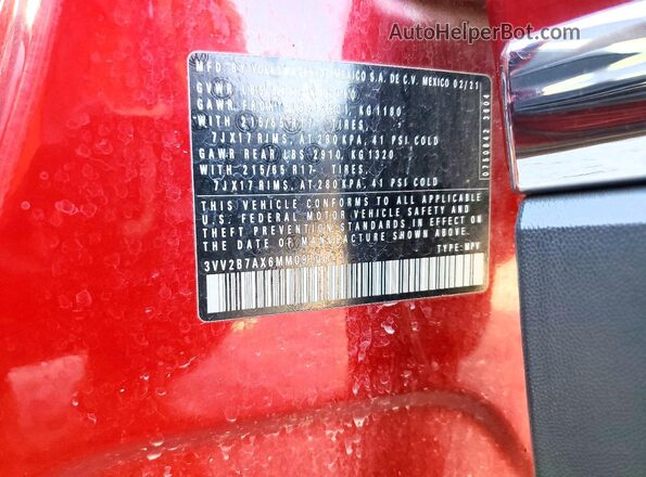 3VV2B7AX6MM091061 2021 VOLKSWAGEN TIGUAN Красный Вид подкапотного пространства