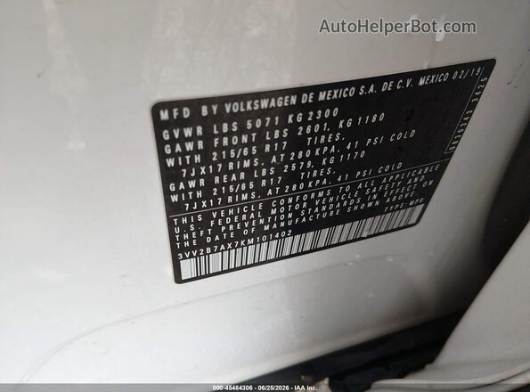 3VV2B7AX7KM101402 2019 VOLKSWAGEN TIGUAN Белый Вид подкапотного пространства