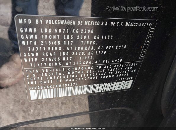 3VV2B7AX7KM194874 2019 VOLKSWAGEN TIGUAN Black Engine compartment view