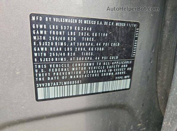 3VV2B7AX7LM068581 2020 VOLKSWAGEN TIGUAN Silver Շարժիչի բաժամունքի տեսք