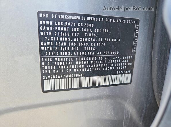 3VV2B7AX7MM046548 2021 VOLKSWAGEN TIGUAN Silver 