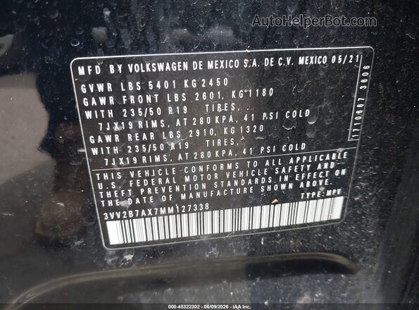 3VV2B7AX7MM127338 2021 VOLKSWAGEN TIGUAN Black Vista del compartimento del motor