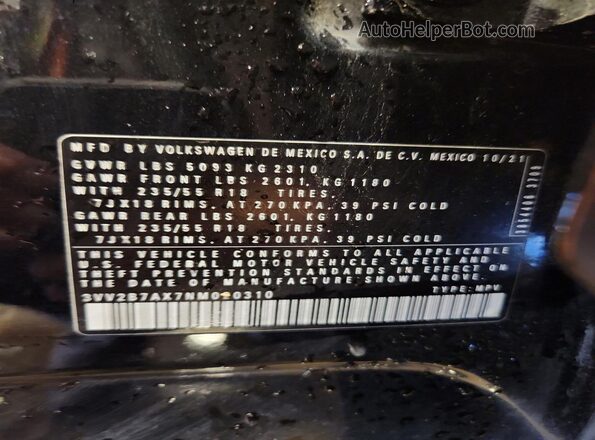 3VV2B7AX7NM020310 2022 VOLKSWAGEN TIGUAN Black 