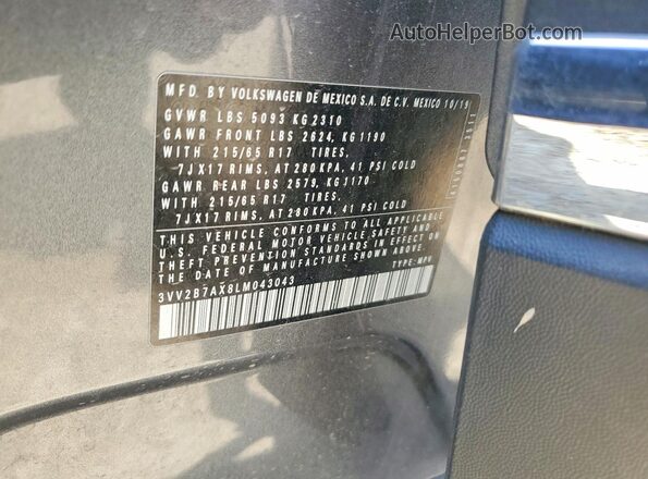 3VV2B7AX8LM043043 2020 VOLKSWAGEN TIGUAN Серый Вид наклейки с VIN-кодом