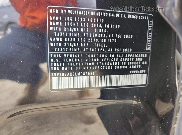 3VV2B7AX8LM089956 2020 VOLKSWAGEN TIGUAN Black VIN კოდის სტიკერის ხედი