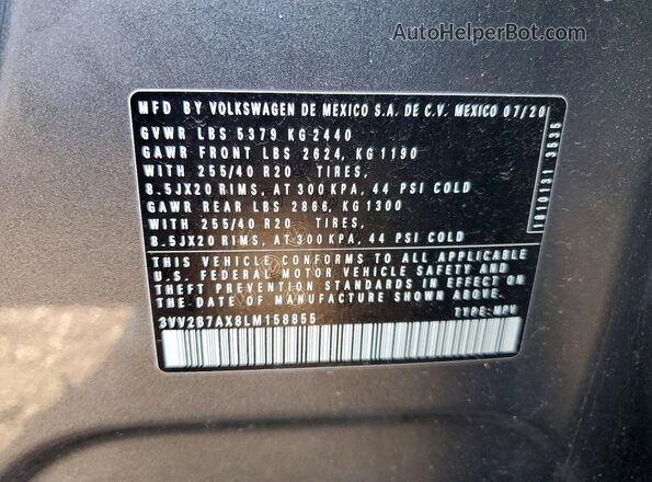 3VV2B7AX8LM158855 2020 VOLKSWAGEN TIGUAN Gray VIN կոդի պիտակի տեսք