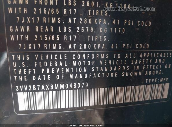 3VV2B7AX8MM048079 2021 VOLKSWAGEN TIGUAN Черный Вид подкапотного пространства