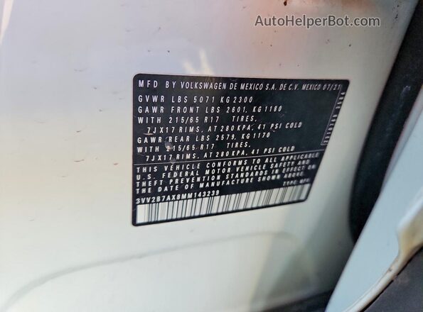 3VV2B7AX8MM143239 2021 VOLKSWAGEN TIGUAN White Vista de la etiqueta del VIN