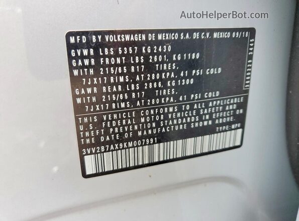 3VV2B7AX9KM007991 2019 VOLKSWAGEN TIGUAN White 