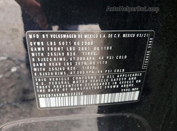 3VV2B7AX9MM103204 2021 VOLKSWAGEN TIGUAN Black VIN sticker view