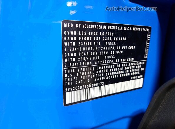 3VV2C7B23SM006173 2025 VOLKSWAGEN TAOS Синий Вид наклейки с VIN-кодом
