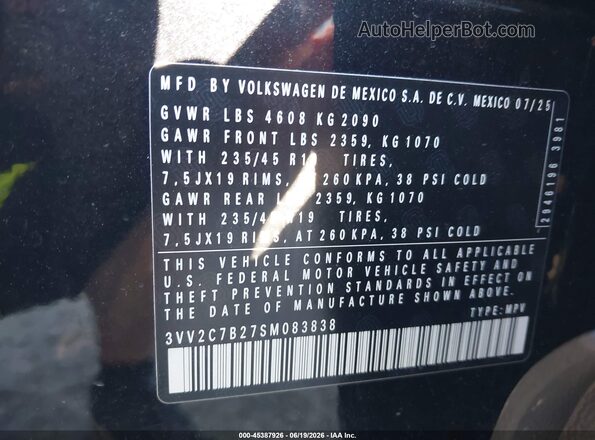 3VV2C7B27SM083838 2025 VOLKSWAGEN TAOS Black Widok komory silnika