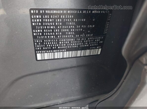 3VV3B7AX0JM003489 2018 VOLKSWAGEN TIGUAN Gray Vista del compartimento del motor