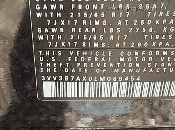3VV3B7AX0LM089454 2020 VOLKSWAGEN TIGUAN Черный Вид подкапотного пространства