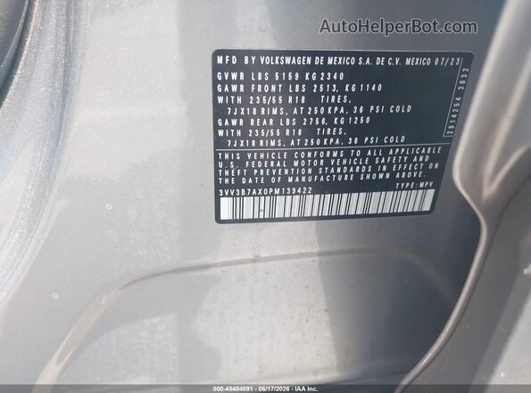 3VV3B7AX0PM139422 2023 VOLKSWAGEN TIGUAN Silver ძრავის განყოფილების ხედი
