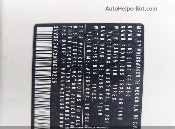 3VV3B7AX2NM080225 2022 VOLKSWAGEN TIGUAN White Widok komory silnika