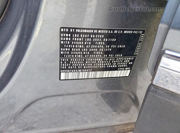 3VV3B7AX3JM185477 2018 VOLKSWAGEN TIGUAN Серый 