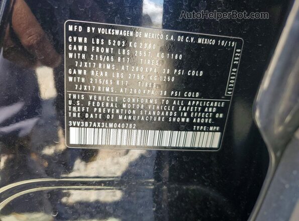 3VV3B7AX3LM040782 2020 VOLKSWAGEN TIGUAN Black 