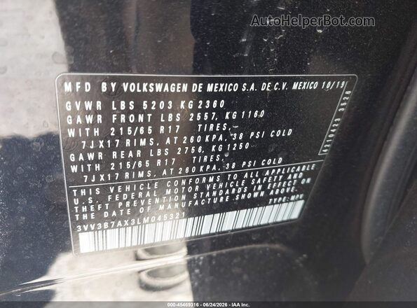 3VV3B7AX3LM045321 2020 VOLKSWAGEN TIGUAN Черный Вид подкапотного пространства