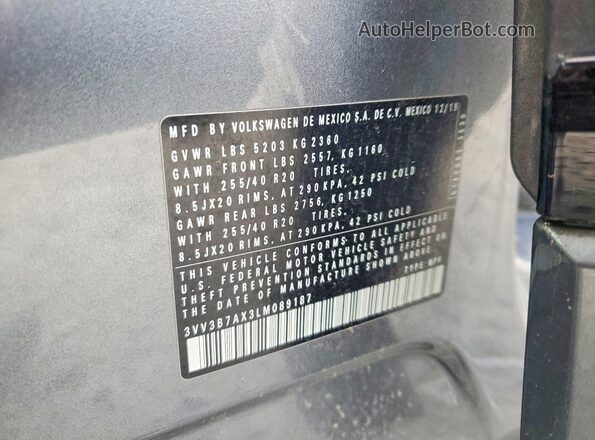 3VV3B7AX3LM089187 2020 VOLKSWAGEN TIGUAN Black 