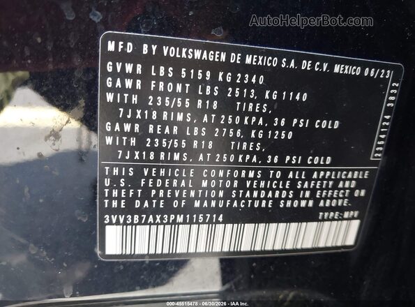 3VV3B7AX3PM115714 2023 VOLKSWAGEN TIGUAN Black Widok komory silnika