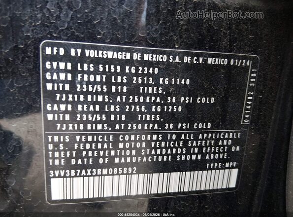 3VV3B7AX3RM085892 2024 VOLKSWAGEN TIGUAN Black 