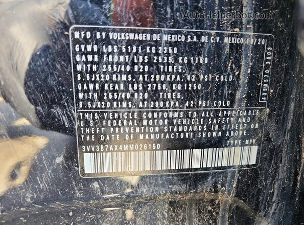 3VV3B7AX4MM026150 2021 VOLKSWAGEN TIGUAN Black Vista de la etiqueta del VIN