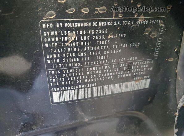 3VV3B7AX5KM013985 2019 VOLKSWAGEN TIGUAN Black 
