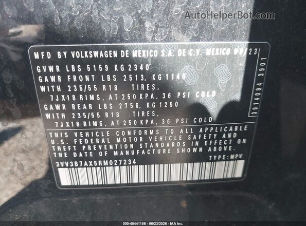3VV3B7AX5RM027234 2024 VOLKSWAGEN TIGUAN Black Вид підкапотного простору