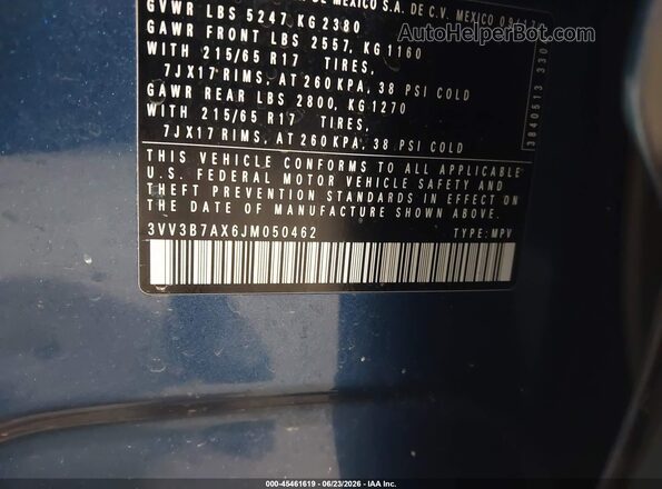 3VV3B7AX6JM050462 2018 VOLKSWAGEN TIGUAN Blue Vista del compartimento del motor