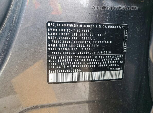 3VV3B7AX7JM023464 2018 VOLKSWAGEN TIGUAN Gray 